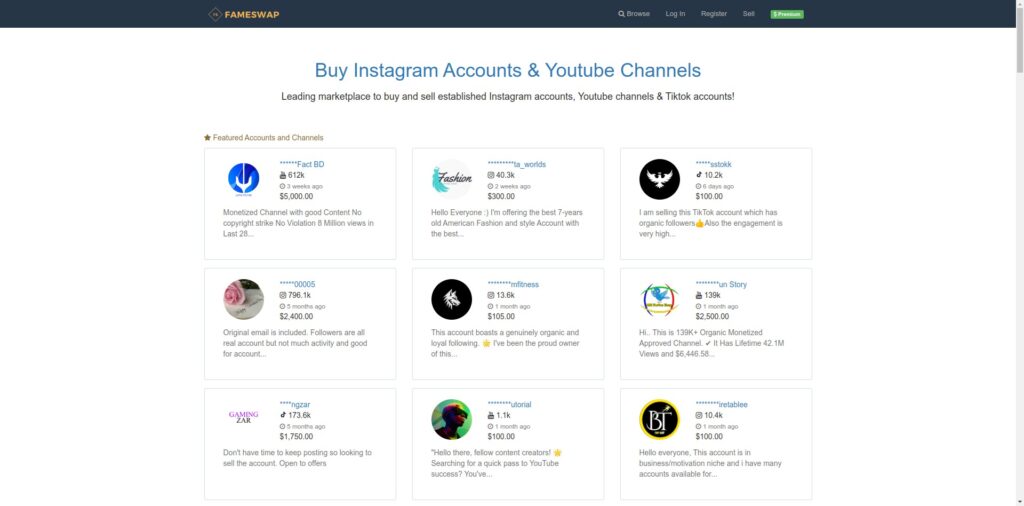 Buy-Instagram-Accounts-Youtube-Channels-TikTok-Accounts-Fameswap